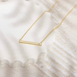 14K Gold Plated Crystal Birthstone Bar Necklace, Dainty Necklace, Gold Necklaces